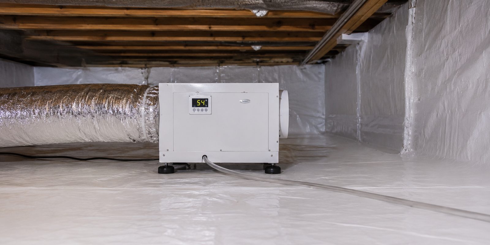 Dehumidifier controlling humidity in a sealed crawl space in Huntsville, Alabama